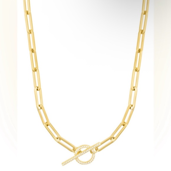 Adornia Jewelry - Adornia Gold Cubic Zirconia Paperclip Toggle Necklace #47B